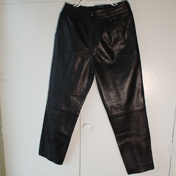 Vintage Sheep Skin High Waist Leather Pants Black EU Size 40/S - Picture 1 of 14